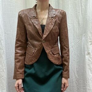 Brown Leather Bolero Blazer Jacket Moda International Size S/M 90s/Y2K